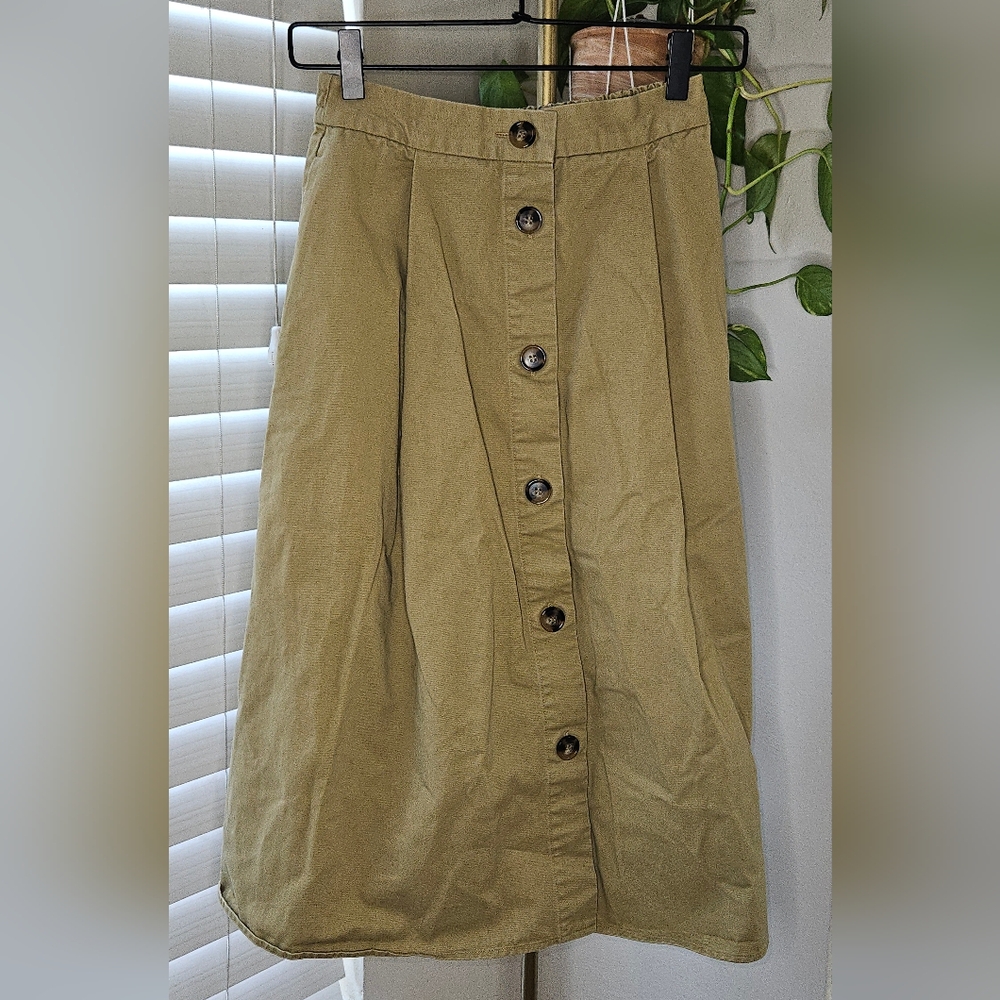 Nature Couture Khaki Button-Down Midi Skirt